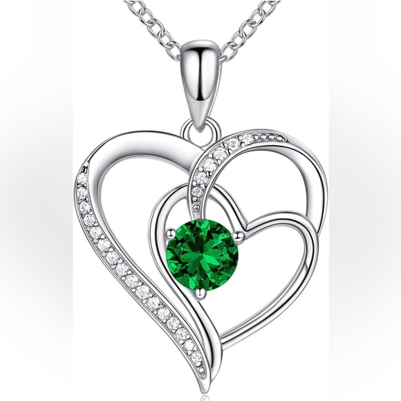 Heart Necklace - 18” 925 Silver with Green May Gemstone Birthstone 💚 - Picture 2 of 7